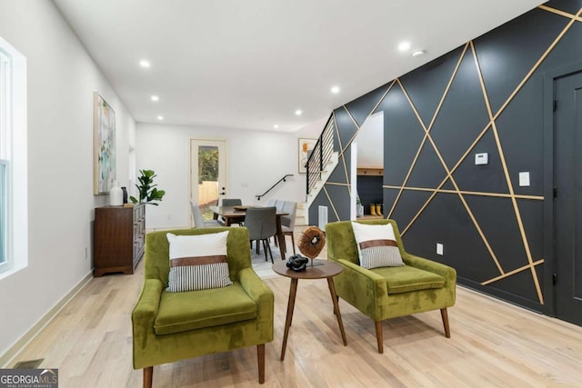 living area with light wood-type flooring