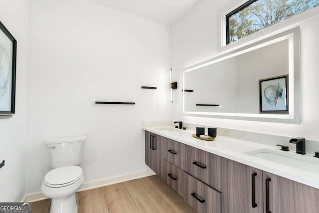 bathroom featuring vanity, toilet, and wood-type flooring