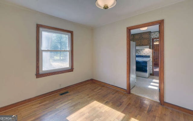 spare room featuring light hardwood / wood-style floors