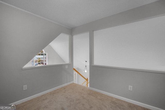 additional living space with lofted ceiling and carpet floors