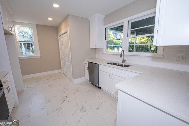 kitchen featuring sink, white cabinetry, dishwasher, and plenty of natural light