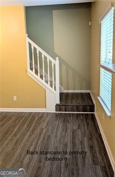 stairs featuring hardwood / wood-style flooring