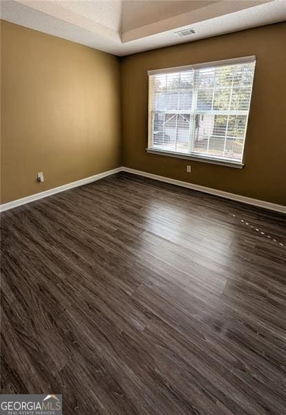 unfurnished room featuring dark wood-type flooring