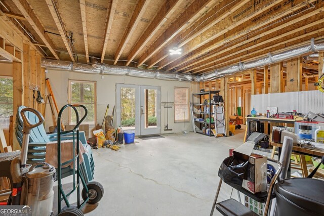 basement featuring french doors