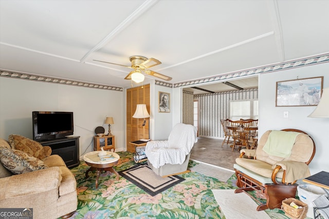 living room with ceiling fan