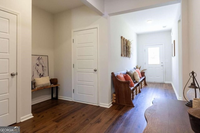 foyer entrance featuring dark hardwood / wood-style floors