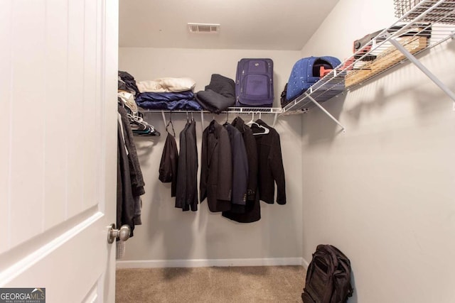 walk in closet with carpet floors