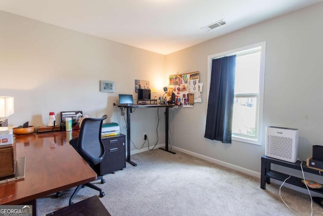 view of carpeted home office