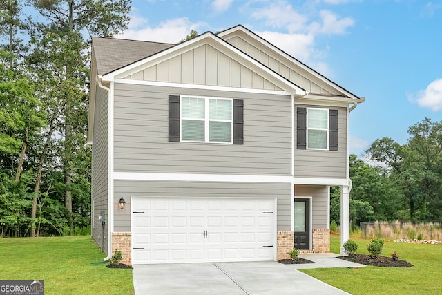 craftsman-style home with a front yard and a garage