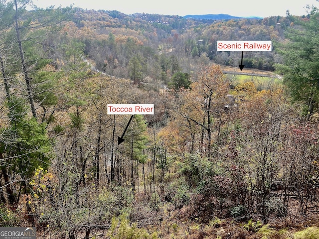 exterior space featuring a wooded view