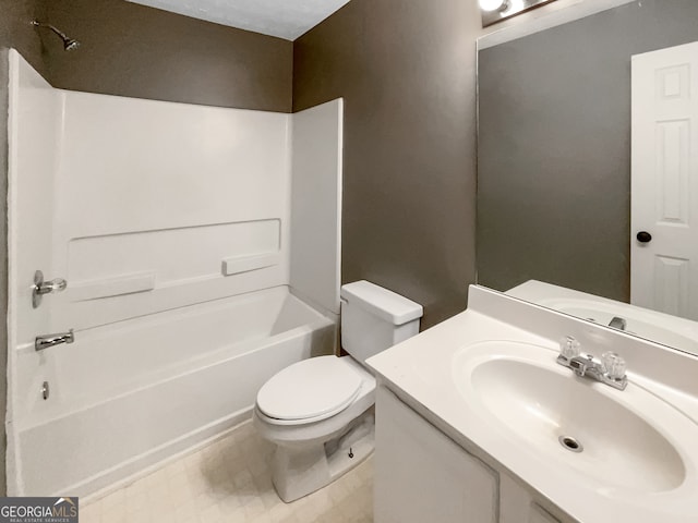 full bathroom featuring  shower combination, vanity, and toilet