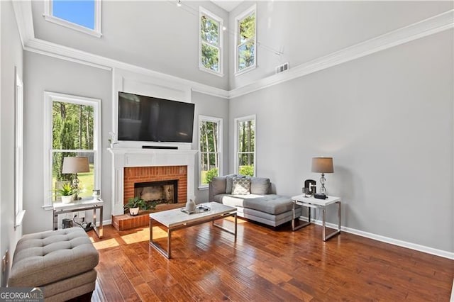 living room with hardwood / wood-style flooring and a wealth of natural light