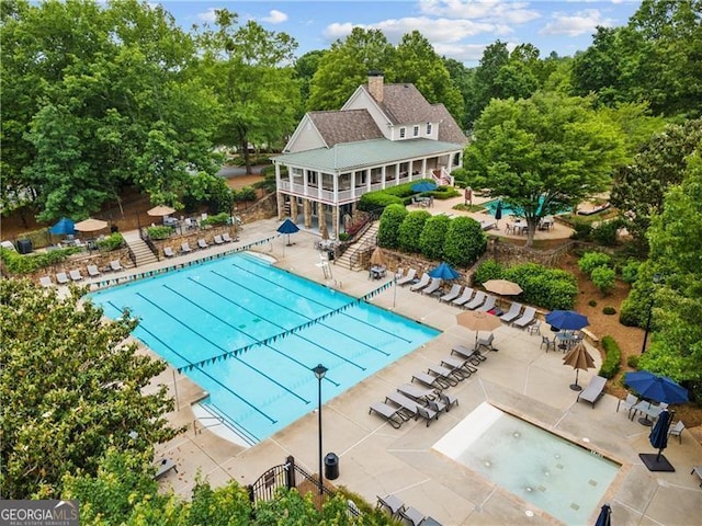 view of pool featuring a patio