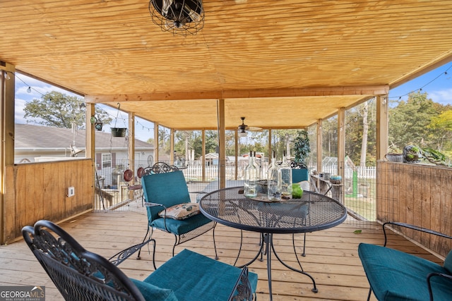 sunroom with a healthy amount of sunlight and wooden ceiling