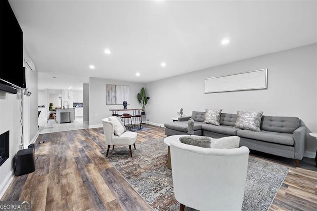 living room with wood-type flooring