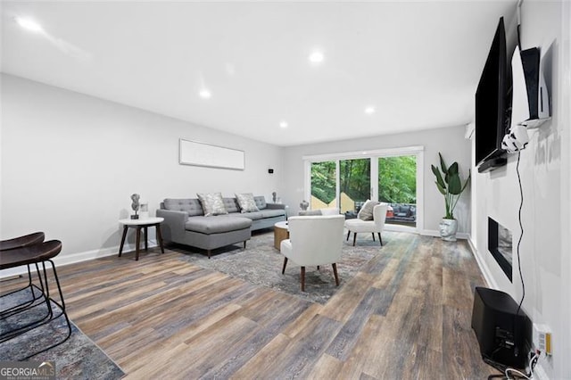 living room with hardwood / wood-style flooring