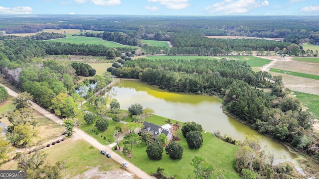 bird's eye view with a water view and a rural view