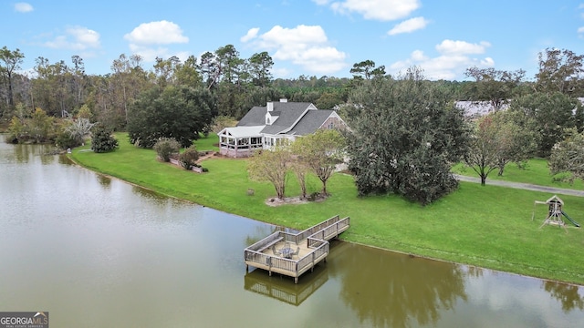 bird's eye view featuring a water view