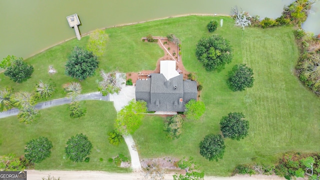 bird's eye view featuring a water view