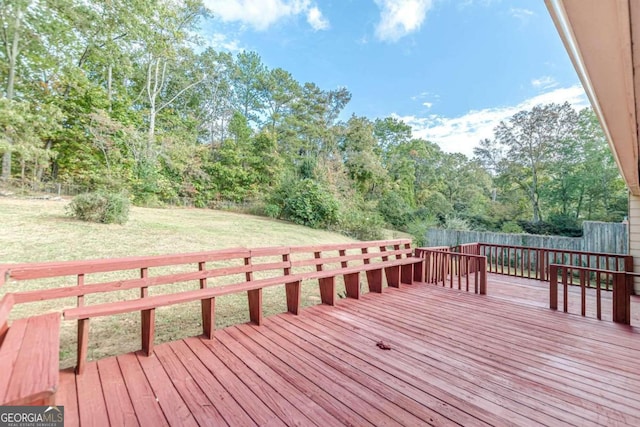 6275 S Skyline Dr, Douglasville, GA 30135 - wooden deck with a lawn and a fenced backyard