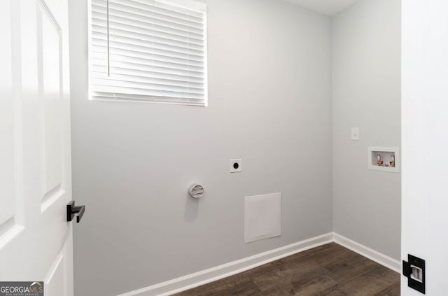 washroom with electric dryer hookup, dark hardwood / wood-style floors, and hookup for a washing machine