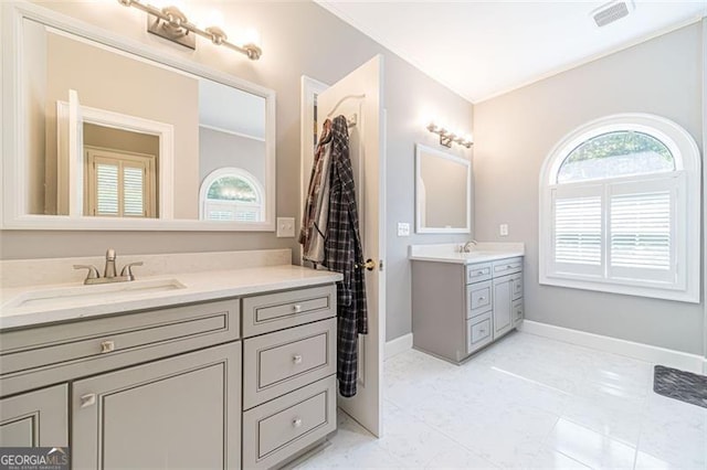 bathroom with vanity and tile patterned floors