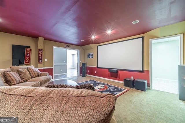 cinema room featuring carpet