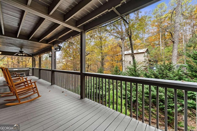 wooden deck with ceiling fan