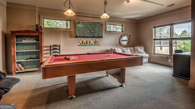 recreation room with a healthy amount of sunlight and pool table