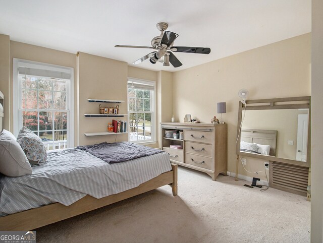 bedroom with carpet floors and ceiling fan