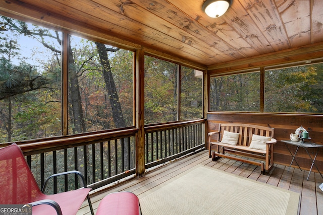 sunroom / solarium with wooden ceiling