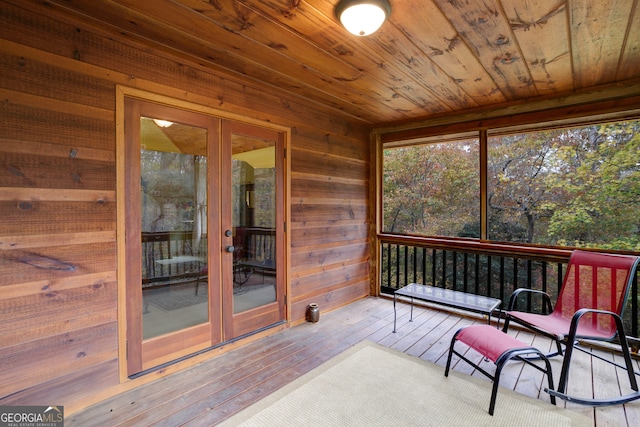 sunroom / solarium with wood ceiling