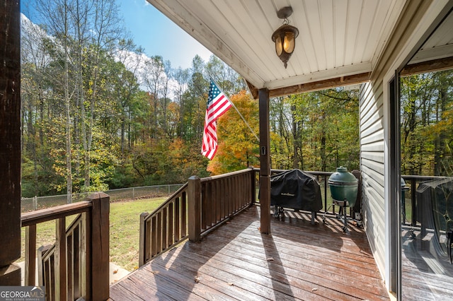 deck featuring grilling area