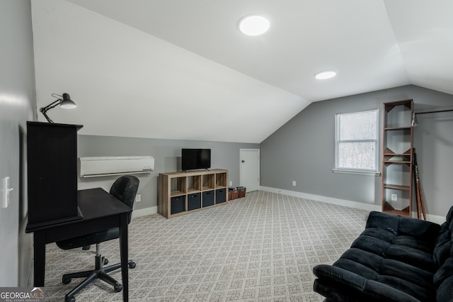 office area with carpet and lofted ceiling