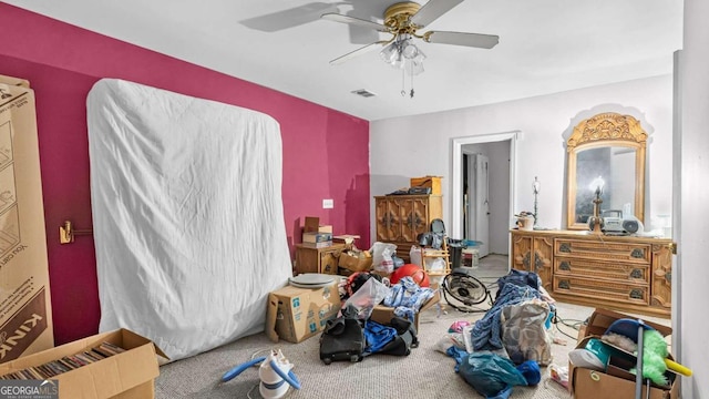 bedroom with carpet floors and ceiling fan