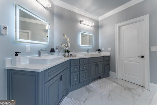 bathroom featuring vanity and ornamental molding