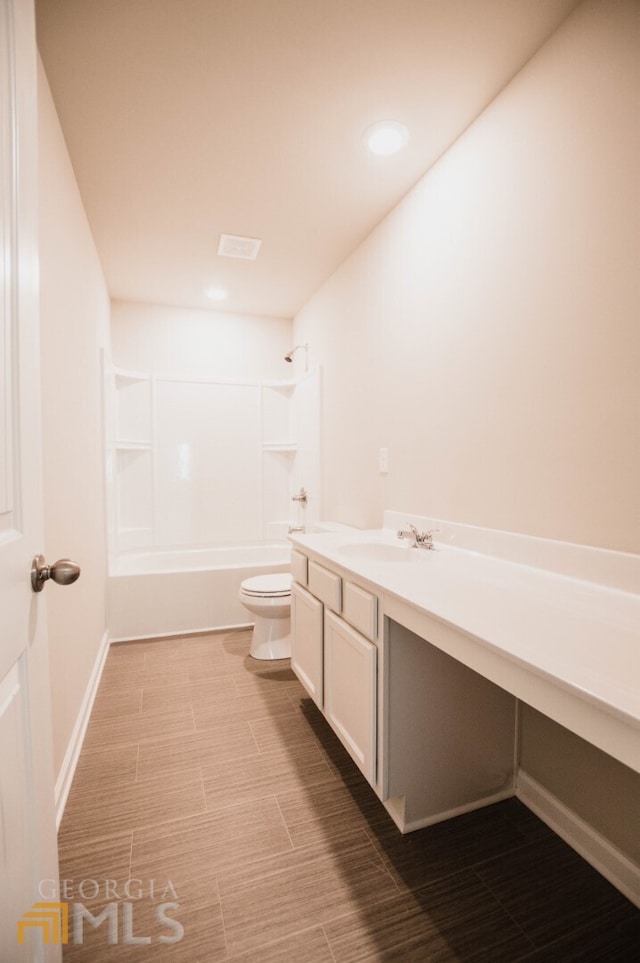 full bathroom featuring vanity, toilet, and shower / bath combination