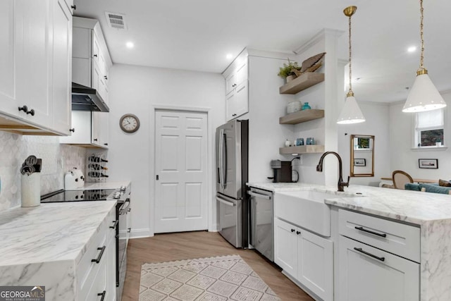 kitchen featuring tasteful backsplash, sink, white cabinets, and appliances with stainless steel finishes