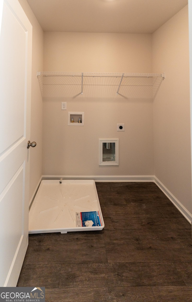 530 River Run Dr Unit 58, Dallas, GA 30132 - laundry area featuring electric dryer hookup, hookup for a washing machine, wood finished floors, and baseboards