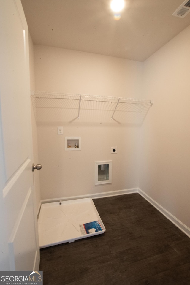 530 River Run Dr Unit 58, Dallas, GA 30132 - laundry room with hookup for an electric dryer, hookup for a washing machine, baseboards, and dark wood finished floors