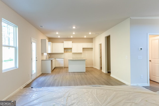 530 River Run Dr Unit 58, Dallas, GA 30132 - kitchen featuring a sink, light wood finished floors, white cabinetry, a kitchen island, and recessed lighting
