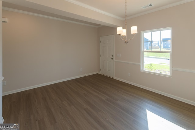 530 River Run Dr Unit 58, Dallas, GA 30132 - spare room with a chandelier, dark wood finished floors, baseboards, and crown molding