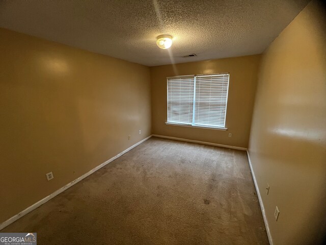 spare room featuring a textured ceiling and carpet flooring