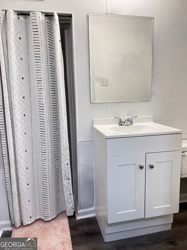 bathroom featuring wood finished floors and vanity