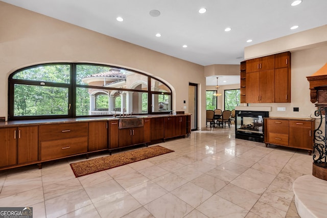 kitchen featuring sink and decorative light fixtures