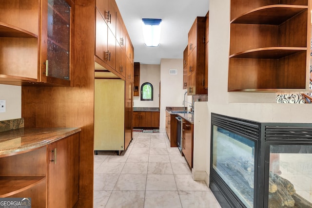 kitchen with stone counters