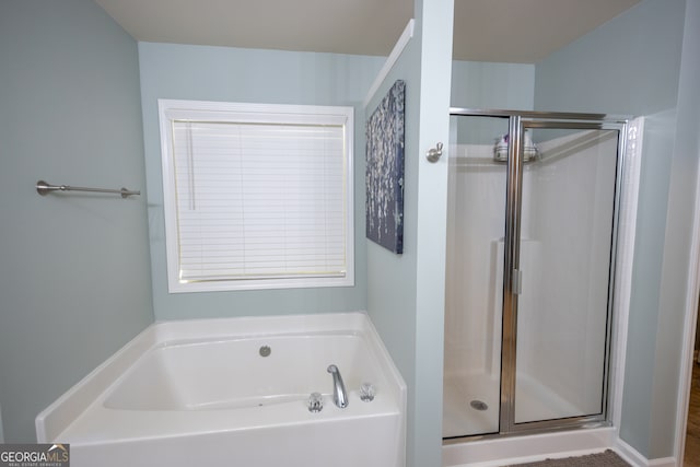 bathroom with plus walk in shower