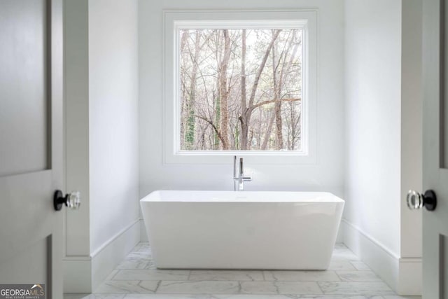 bathroom featuring a tub and plenty of natural light