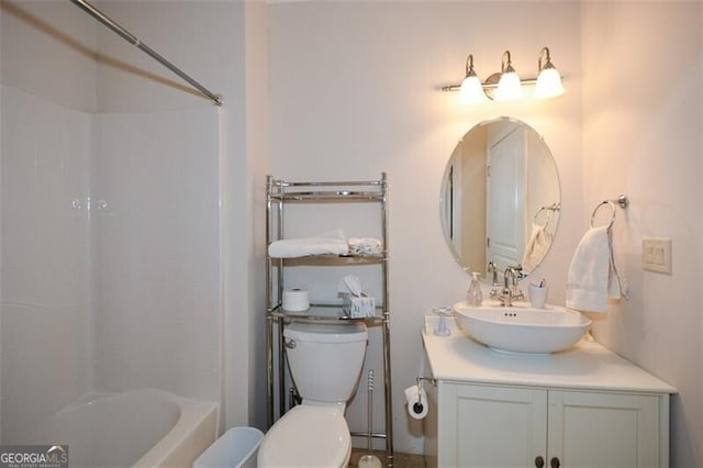 full bathroom with vanity, toilet, and shower / bathing tub combination