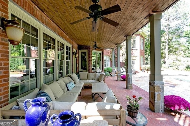 view of patio / terrace with ceiling fan and an outdoor hangout area